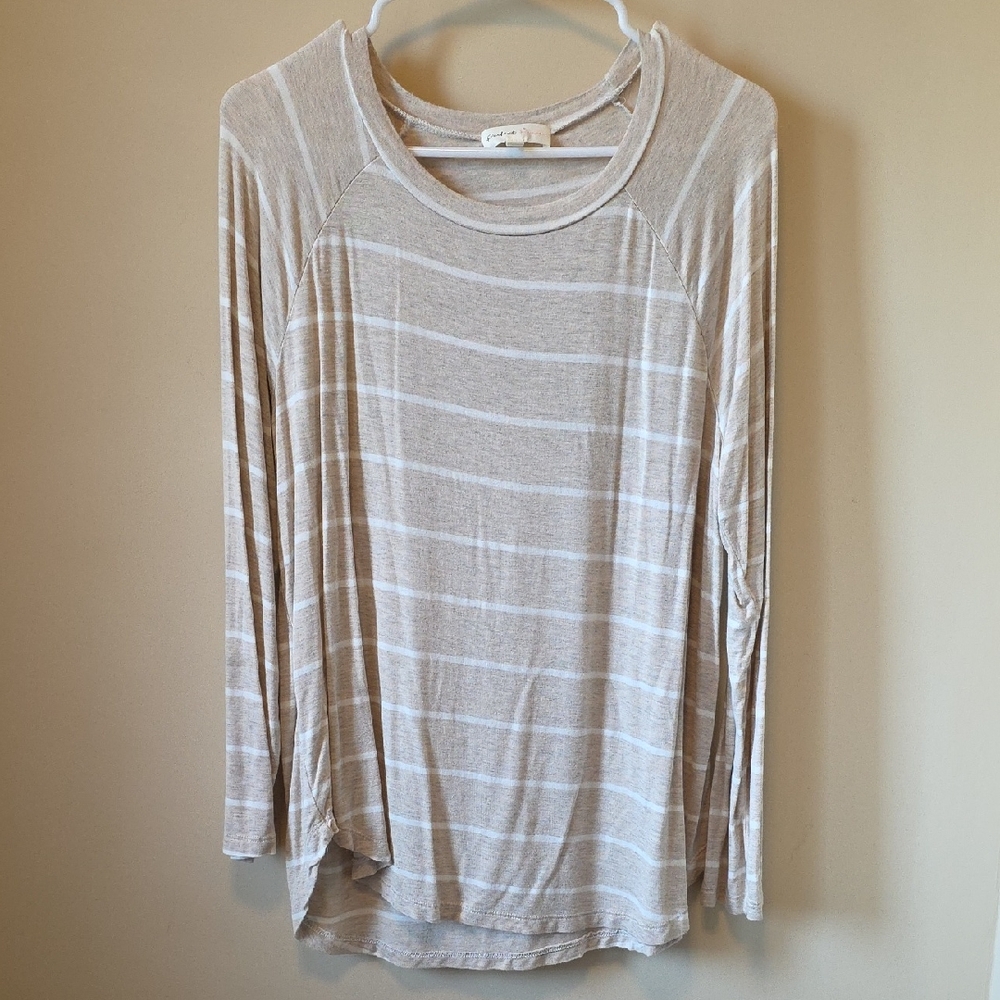 Perfect Peach Casual Beige Striped Long Sleeve Top